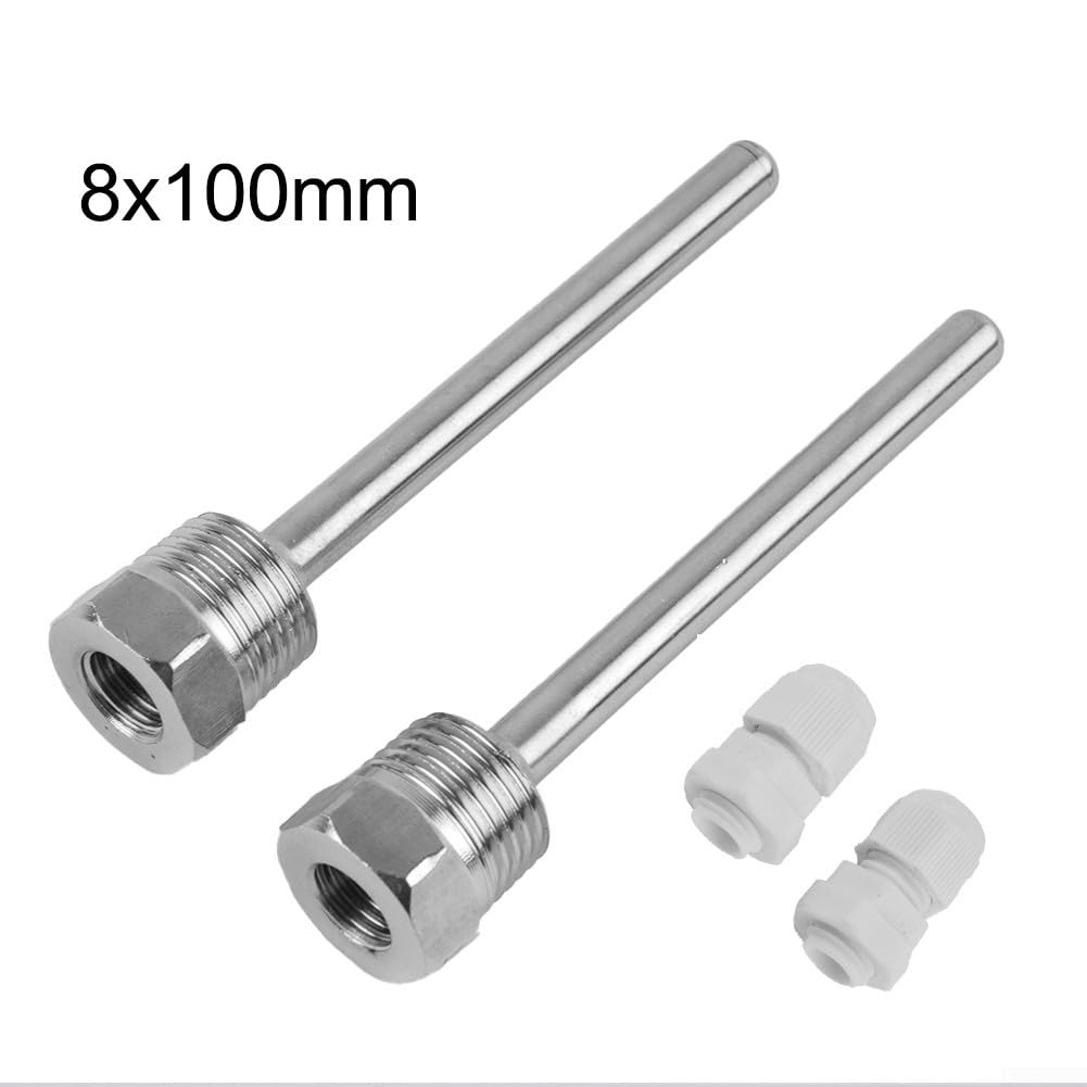2pcs Threads Stainless Steel Thermowell for Temperature Sensors, Thermowell Sleeve For Temperature Sensors(8x100mm)