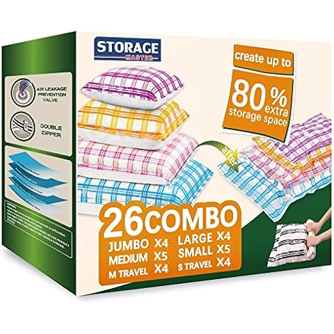 26 Space Saver Vacuum Storage Bags for Clothes, Airtight Vacuum Sealed Space Saver Bags for Blankets and Comforters (26 Pack) Cover