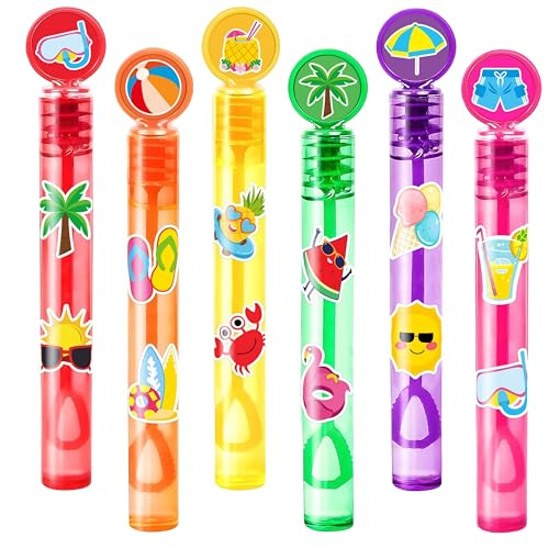 Beach Party Favors for Kids - 24PCS Summer-Themed Mini Bubble Wands, Great for Birthday Supplies, Pinata Fillers, Goodie Bags & Classroom Rewards