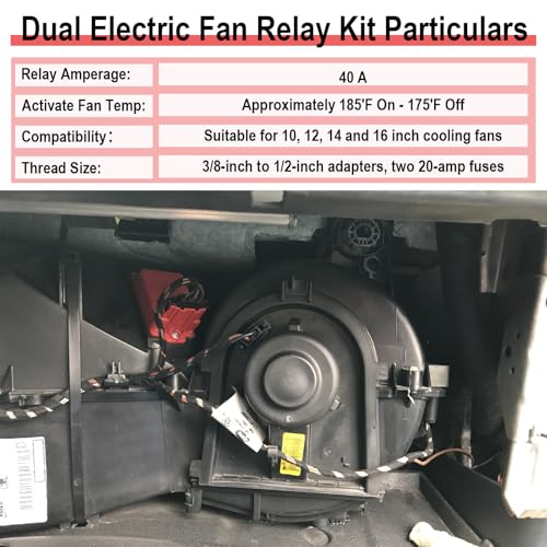 2 PCS Electric Fan Relay Kit, Dual Electric Fan Relay Kit, 185 Degree on 175 Thermostat Switch 40A Relays, 12V Cooling Radiator Fan Relays Wiring Kits for Replacing Faulty Wiring, Truck Engine Cooling