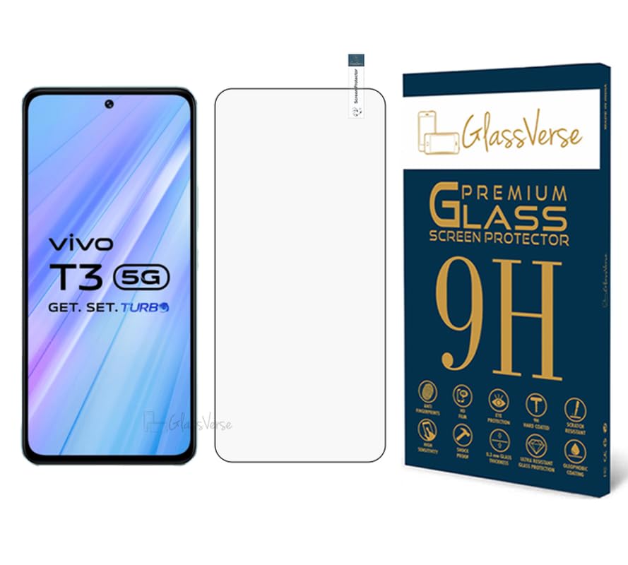 GlassVerse 9H Tempered Glass For Vivo T3 5G Cellphone(Pack of 1) Full Screen Protector With Free Installation Kit Full Screen Coverage-6.67 Inch