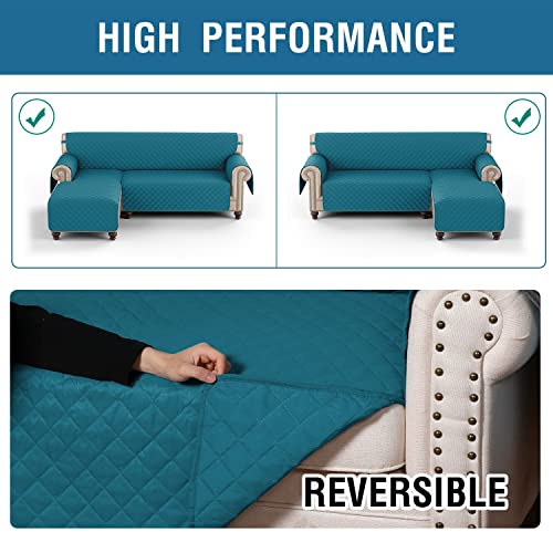 Sectional Couch Cover 1 Piece Reversible Waterproof L-Shaped Sofa Cover Chaise Lounge Couch Furniture Protector Slipcover For Kids Dogs Cats With Elastic Straps (Deep Blue, Medium) #TOP3