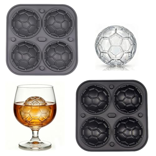 Juego De 2 Moldes Para Cubitos De Hielo Con Forma De Balón De Fútbol, Molde De Silicona Para Esferas De Hielo y Chocolate; Hielo Grandes Para Enfriar Cócteles y Bebidas Con Whisky(Negro y Gris)