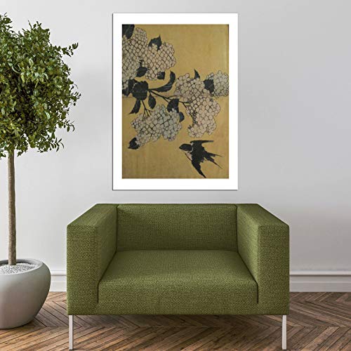 Impression d'art encadrée Katsushika Hokusai oiseau fleurs XL - 7