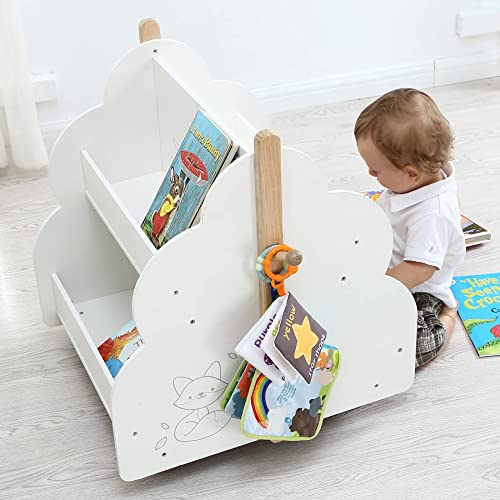 labebe-Scaffale-Basso-Scaffale-Bianco-di-Legno-con-Piccolo-Uccello-per-Bambini-Oltre-1-Anno-2-in-1-Scaffale-Moderno-con-Ruote-Doppio-Uso-Come-Carrello-e-Scatola-Giocattolo-Scaffale-Legno-Bianco