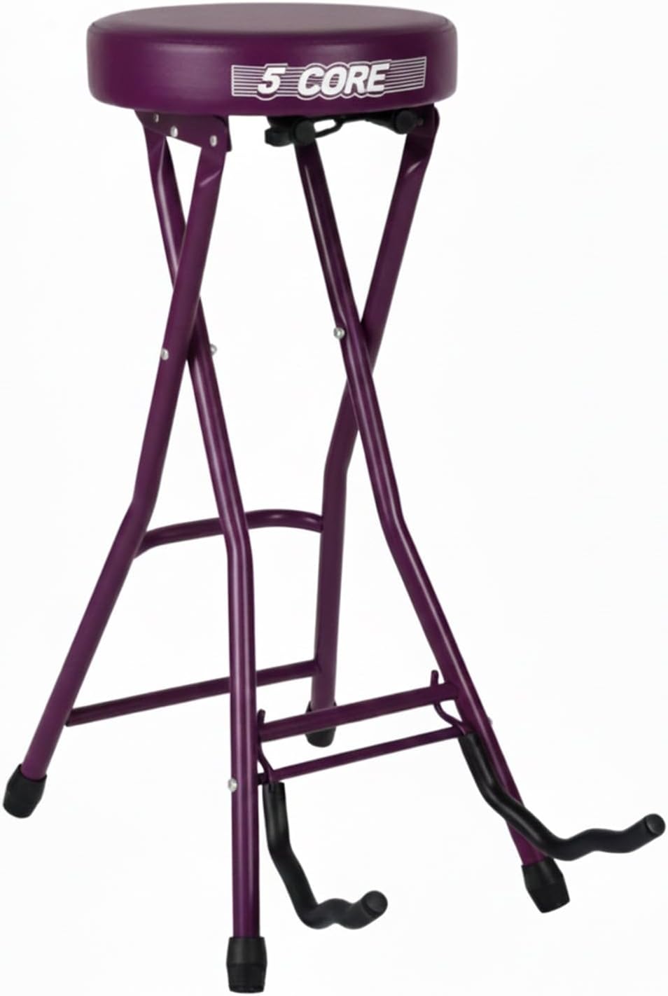5 CORE Guitar Stool 3.15" Padded Chair Foldable Heavy Duty Music Seat Built in Foot Rest Guitar Stand for Acoustic Electric Bass Guitars - GSTOOL PRPL