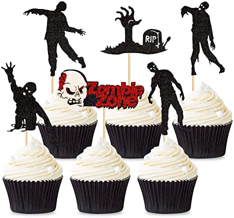 Ercadio 36 Pack Zombie Cupcake Toppers Halloween Zombie Cupcake Picks Zombie Zone Fantasy Horror Theme Halloween Party Decor Cake Decor Supplies