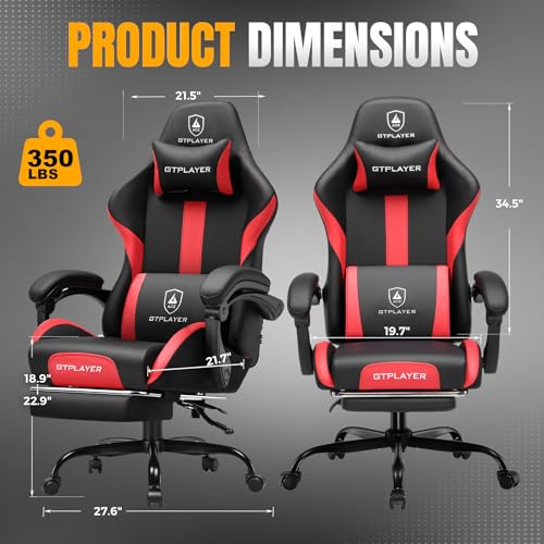 Image of GTPLAYER Gaming Chair with Foot Rest & Pocket Spring Cushion, Ergonomic High Back Computer Chair with Headrest & 360-Swivel Seat for Home Office Desk, PU Leather, Red