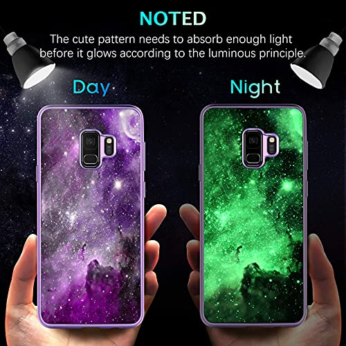 Bentoben Compatible Samsung S9 Case, Slim Fit Glow In The Dark Shockproof Hybrid Hard Pc Soft Tpu Bumper Drop Protective Girls Women Men Phone Cover For Samsung Galaxy S9 5.8", Purple Nebula #TOP2