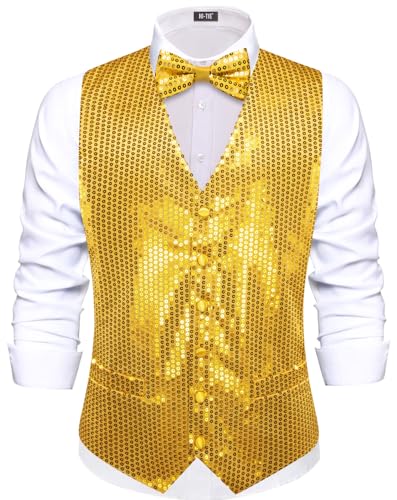 Gilet à paillettes jaunes homme chic pour mariage et bal de fin d'année