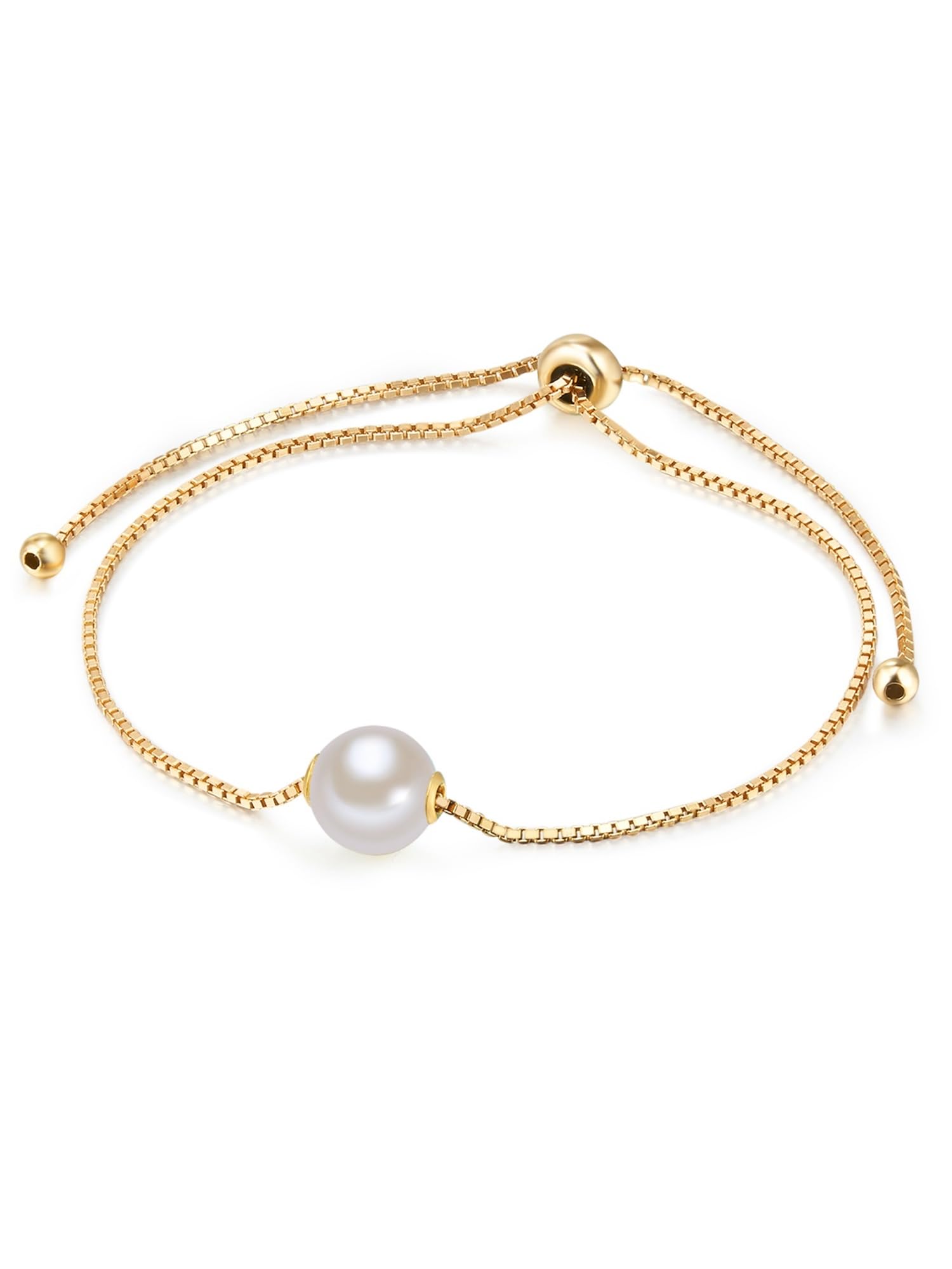Valero Pearls Damen Armband 925/- Sterling Silber gelbgold | gelbvergoldet 14 Karat, Venezianerarmband, Süßwasser-Zuchtperle, ca. 8,0 - 9,0 mm, weiß, rund, Zugverschluss
