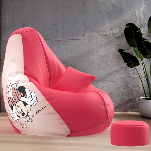 Biggie Bean Bag with Beans Filled 6XL Bean Bag with Free Cushion and Footrest - Official : PrintZen Combo (Matching Color...