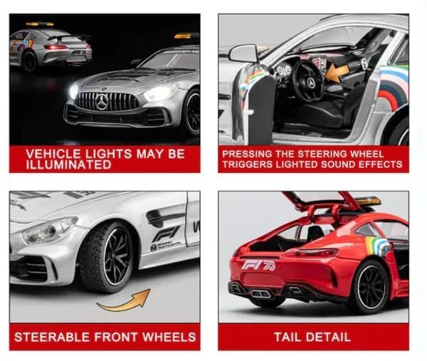 Image of Exclusive Alloy Metal Pull Back Die-Cast Car Diecast Metal Pullback Toy Car with Openable 6 Doors,Light Music Boys Gifts Toys (1:24 Marcedes Safety Car F1-Red Color)