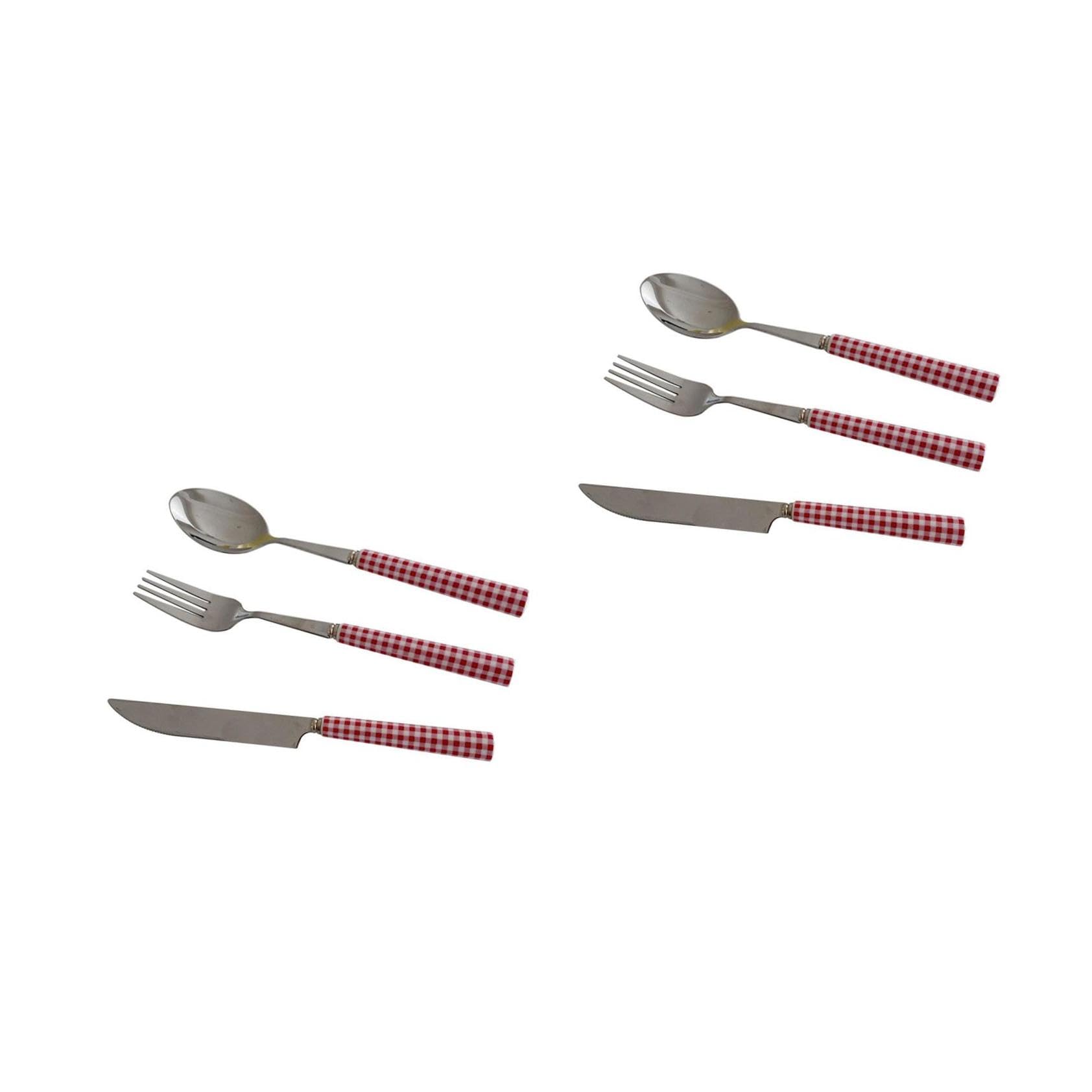ABOOFAN 2sets Posate Acciaio Inossidabile e Ceramica Stile Francese Per Steak e Dessert Con Manico Ceramica Righe Rosse Per Occasioni Speciali e Cucina Quotidiana