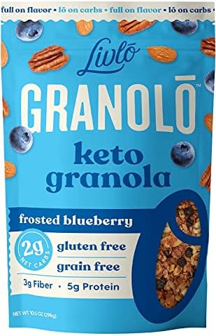 Livlo Keto Nut Granola Cereal - Only 2g Net Carb & Zero Added Sugar - Low Carb, Grain Free & Gluten Free Healthy Snack - Frosted Blueberry, 10.5 oz