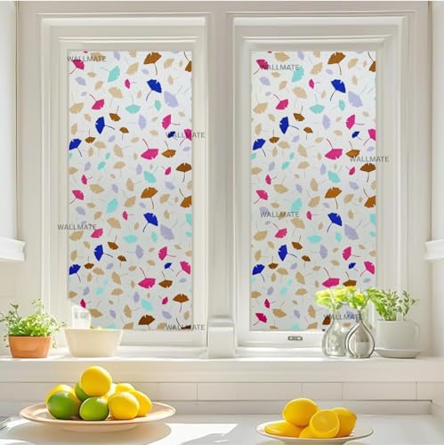 Image of WALLMATE Window Privacy Film Frosted Vinyl Glass Covering, UV Blocking, Non-Adhesive, No-Glue, for Bathroom Living Room Office,(24x36 Inch, Color Leaf)
