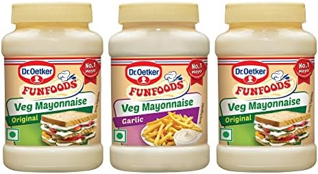 Dr. Oetker FunFoods Vegetarian Mayonnaise Combo - Veg Mayonnaise Original 250g (Pack of 2) and Garlic Mayonnaise 250 Gram (Pack of 1)