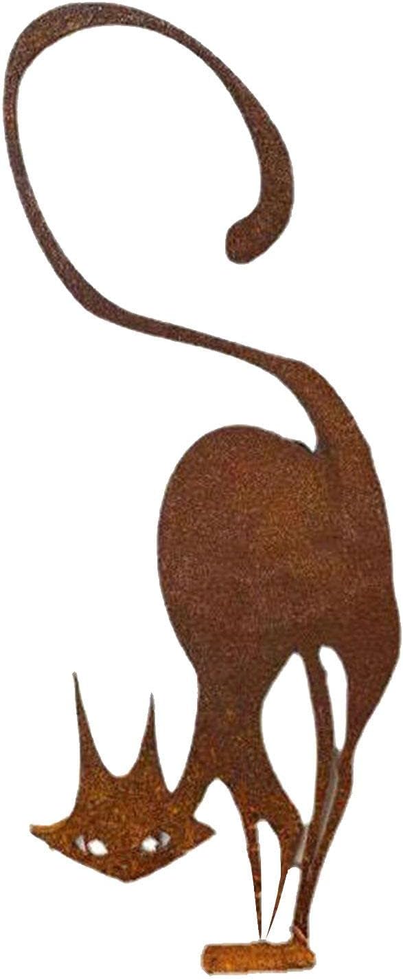 Metal Cat Garden Statues Stake,Rusty Metal Cat Fence Topper Decor, Cute