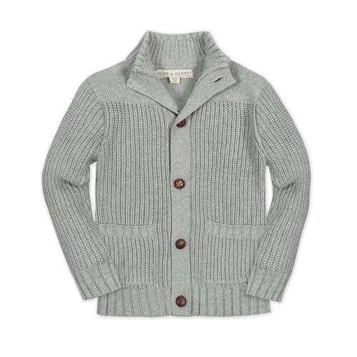 Hope & Henry Boys' Organic Long Sleeve Mock Neck Cardigan, XX-Small, Dark Gray Heather