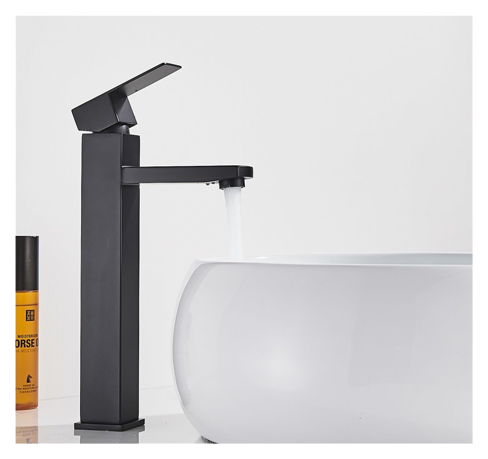 Mitigeur de lavabo noir mat haut robinet carré à poignée unique pour salle de bains moderne