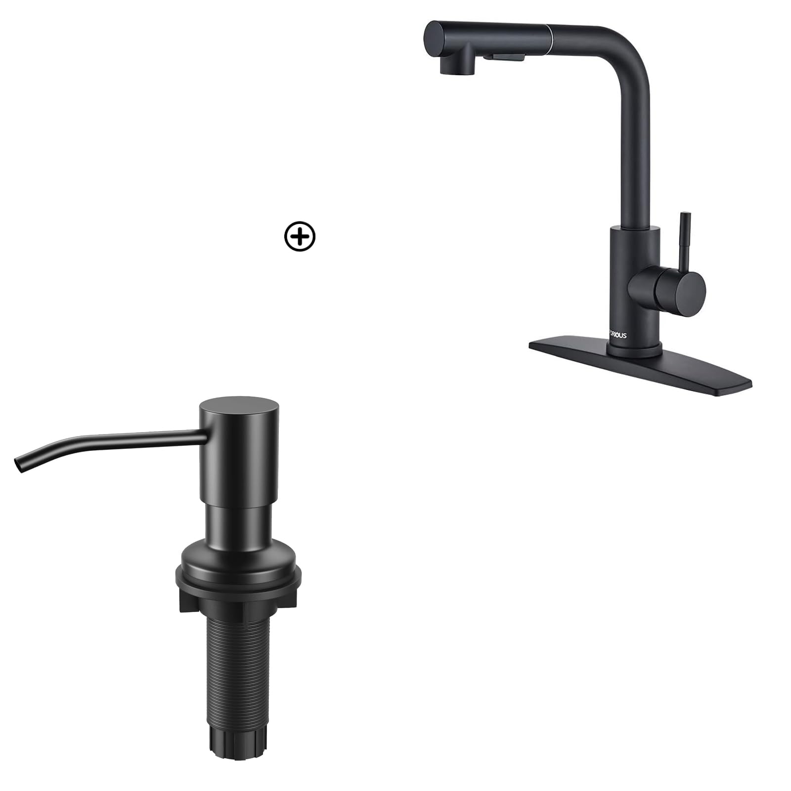 Jnfidosr Black Matte Kitchen Faucets With Pull Down Sprayer + Soap Dispenser For Kitchen Sink