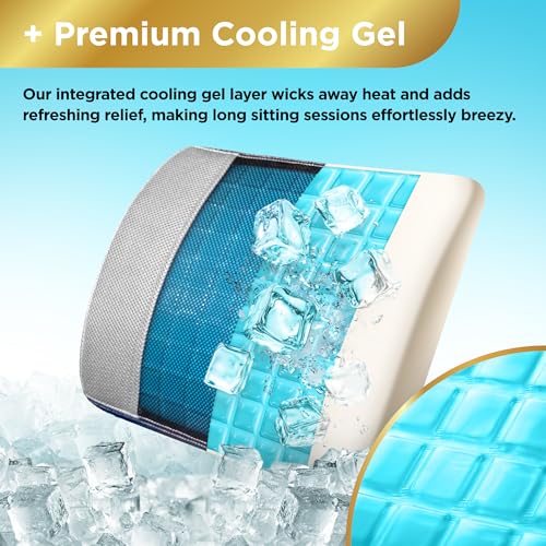 BLACK+DECKER Cooling Gel Lumbar Memory Foam Cushion – Ergonomic Back Support Travel Pillow with Ventilated Mesh, Adjustable Strap, Slow Rebound Memory Foam, Washable Cover - image 4