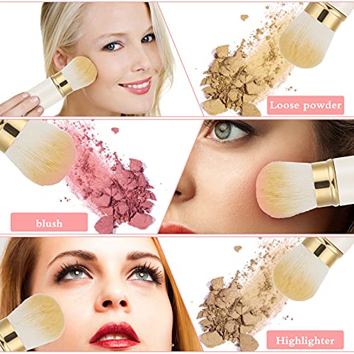 Image of Falliny Retractable Kabuki Makeup Brush, Travel Face Blush Brush, Portable Powder Brush with Cover for Blush, Bronzer, Buffing, Flawless Powder Cosmetics