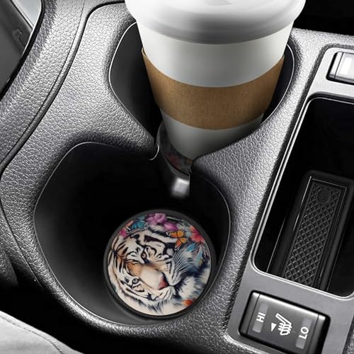 Set de 4 posavasos para auto diseño White Tiger Flowers miniatura 6