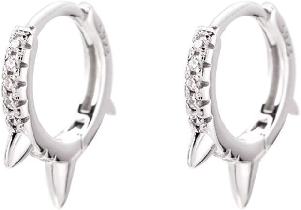 Punk Spikes Sterling Silver Stud Small CZ Hoop Earrings for Women Teen Girls Men Charms Huggie Hoops Cuff Cartilage Stud Tragus Helix Crystal Wrap Earrings Hypoallergenic Rock Fashion Jewellery
