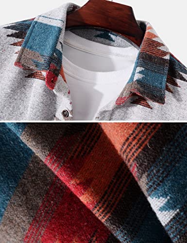 Image of FindThy Men's Brushed Flannel Shirts Ethnic Aztec Print Button Up Lapel Tribal Shirt Jacket Shacket