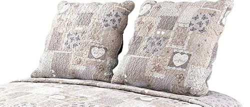 Autrefois Boutis Patchwork Lin Belle Saison- Dessus de lit 230x250 cm avec 2 Taies d'oreiller 65x65 cm, Couvre-lit Matelassé 2 Personnes, Dessus de lit Motifs Cœurs – vue 3