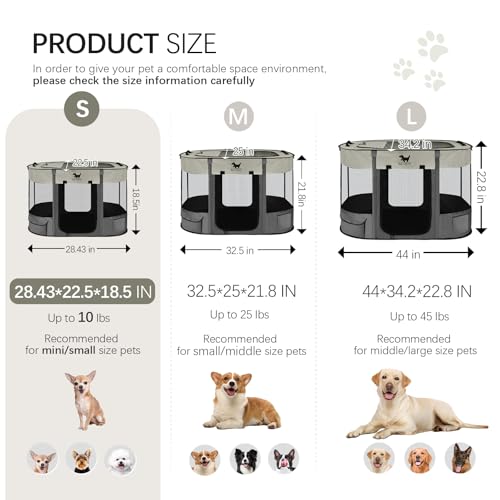 Rest-Eazzzy Dog Playpen, Foldable Kitten Playpen for Medium Dogs, Portable Pet Puppy Playpen with Removable Shade Cover, Indoor Outdoor Travel Camping Use for Small Pets with Carrying Case (S, Grey) - Thumbnail 2