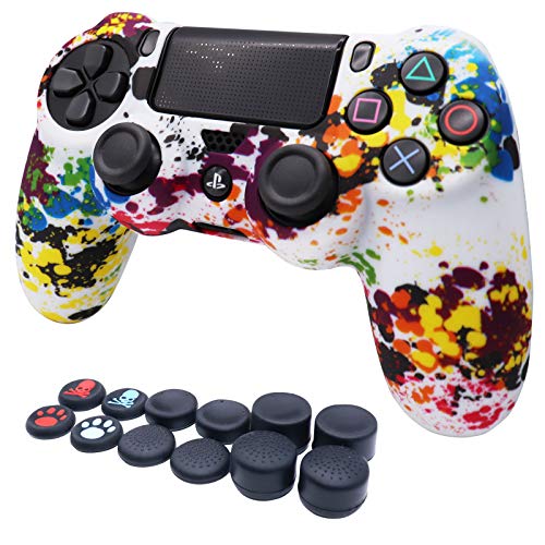 PS4 Controller Skin,RALAN Skin Silicone Gel Controller Cover Case Protector Compatible for PS4/PS4 Slim/PS4 Pro Controller with 12 x Thumb Grip Caps.