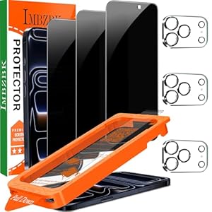 IMBZBK [Auto-Dust Removal] 3 Pack Privacy Screen Protector for iPhone 17 Pro [6.3 INCH] Anti Spy Private Accessories, Case Friendly Film, Military Grade Tempered Glass 3 Camera Lens Protector