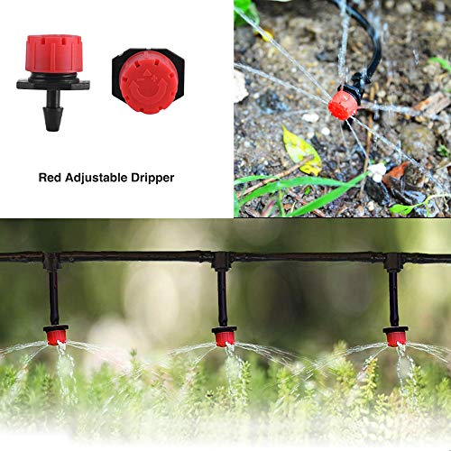 MSDADA Garden 50Ft Automatic Irrigation System, 1/4" Blank Distribution Plant Watering Irrigation Kit Accessories Include Atomizing Nozzle Mister Dripper for Garden, Greenhouse, Flower Bed