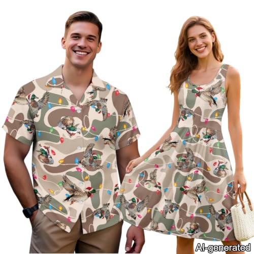 Image of Dreaweet Summer Dresses for Women A-Line Sleeveless Flowy Sun Dresses,Men's Casual Button-Down Shirts,Couple Matching Outfits
