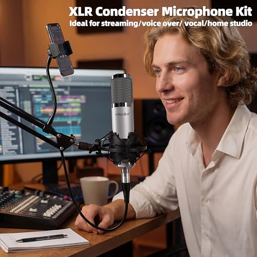 Image of Studio Microphone, Professional Cardioid XLR Condenser Recording Mic Voice Over Kit with Boom Arm for Music, Singing, Podcasting, and Vocal Streaming