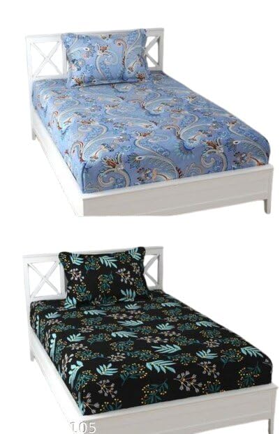 Decent Home Soft Cotton Bedsheet Combo Pack of 4 Superfine Botanical Print Flat Bedsheets with Pillow Covers Blue Single Bed Sheet_231_Blue Single-image-48