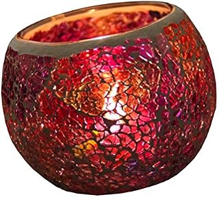Vosarea Mosaic Glass Tea Light Holder Bowl Glass Votive Round Candle Holder Wedding Centerpieces Desktop Decorations (Colorful)