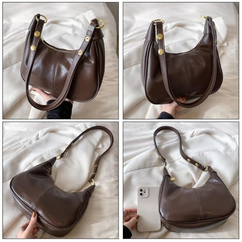Hobo Bags for Women Small Shoulder Bag PU Leather Crescent Crossbody Underarm Handbags Tote Purse for Work Travel (Coffee) — view 5