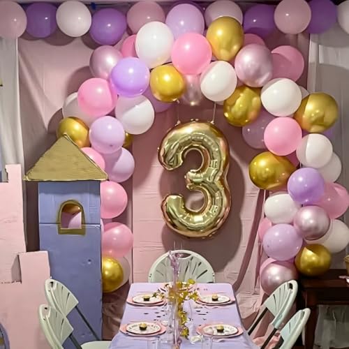 Image of Balloons Purple Pink White Gold Balloon 60pcs 12inch Pastel Purple Pink Latex Balloons Lavender Lilac Balloon for Butterfly Birthday Princess Theme Party Decoration Bridal Baby Shower Bachelorette