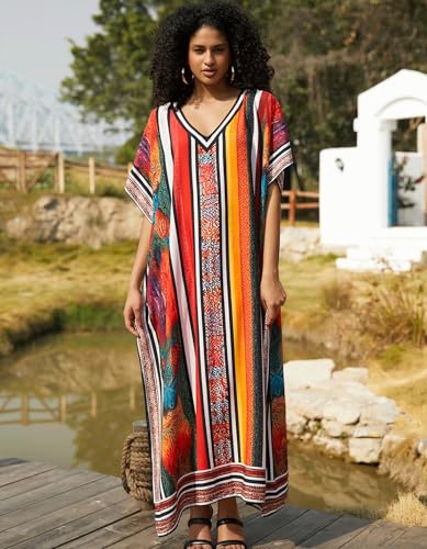 Image of NFVNKJ Women's Plus Size Beach Lounge Kaftan Maxi Dress Swimsuit Coverup for Women
