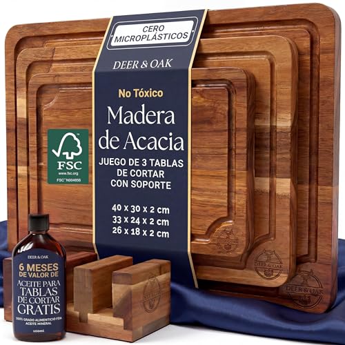 Juego de 3 tablas de cortar de acacia preengrasadas