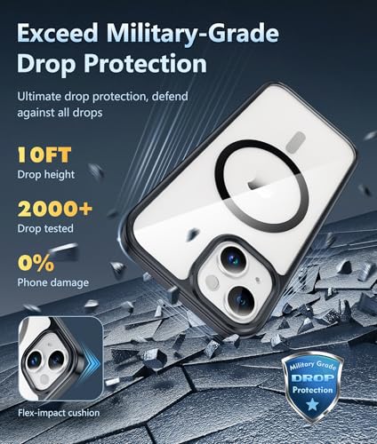 Image of FNTCASE for iPhone 14 Plus Case: Clear Magnetic Phone Cases Compatible with Magsafe Slim Anti Yellowing Military Grade Drop Protection Rugged Protective Transparent Cell Phone Cover (B-Black)