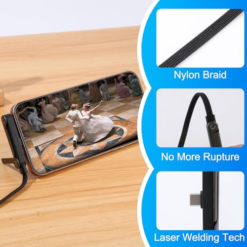 Image of Sideways Phone Charger, 2-in-1 Invisible Holder Charger Cable,Invisible Holder Charger Cable with 360 Adjustable Metal Stand, 240w Fast Charging Cord with Built-in Phone Stand for Smartphones Tablets