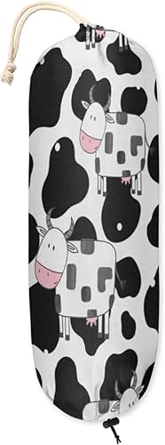 Soporte de bolsa de plástico con dibujos animados de vaca, soporte reutilizable para bolsa de comestibles, dispensador de bolsas de plástico