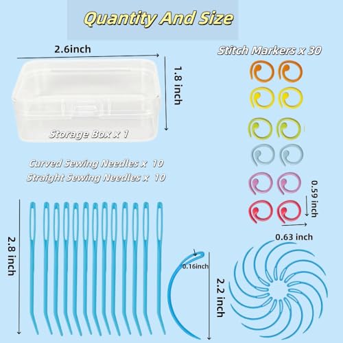 Image of Hilsayum Plastic Yarn Sewing Needle Darning Needles for Yarn Weaving Needles 30 Pcs Stitch Markers Colorful Crochet Stitch Markers for Knitting with Storage Box (Style 3)