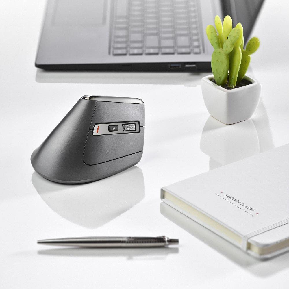NGS EVO KARMA - Mouse Verticale Ergonomico Senza Fili, Ricaricabile, 5 Pulsanti Silenziosi+Scorrimento, Sensore ottico: 800/1200/1600/3200 DPI, 2.4GHz USB + Bluetooth 3.0 + Bluetooth 5.0, Plug&Play