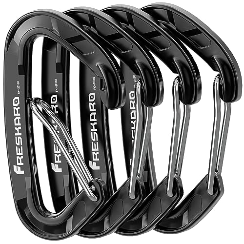 FresKaro Karabiner Haken-Karabinerhaken 15kN, Robust, Klein, Stabil, Schlüsselanhänger, Zubehör, Federschnapper, für Camping, Hängematte, Schaukel, Hundeleine, Schlüssel, Nicht zum Klettern, 4Stück