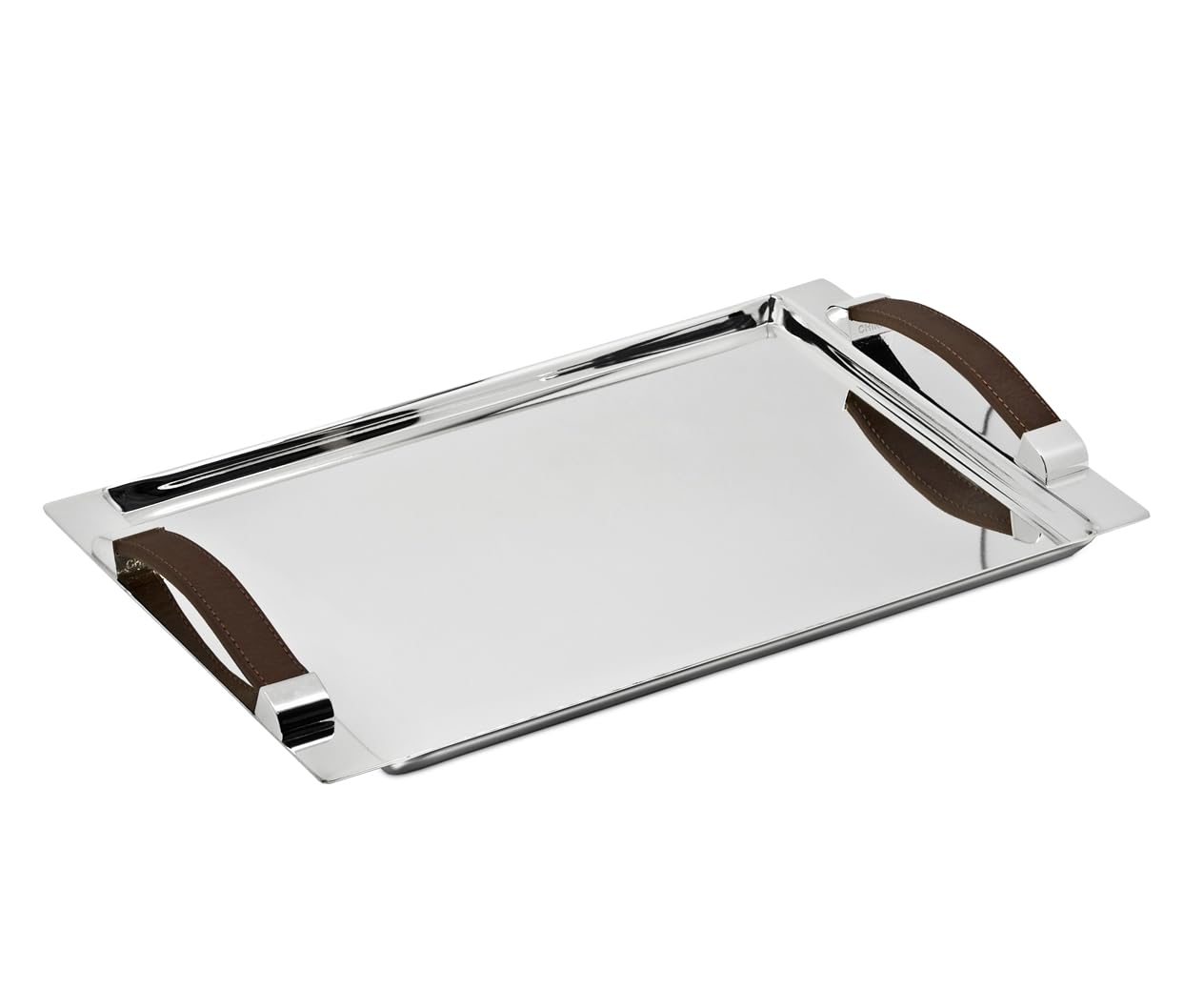 EDZARD Bandeja de Servicio Cairo, Rectangular, Plateada, con Asas Decorativas de Cuero sintético, 41 x 24 cm